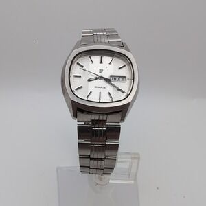 VINTAGE PULSAR SEIKO SPORT DAY DATE QUARTZ MEN'S ALL STL STEEL BRACELET WATCH